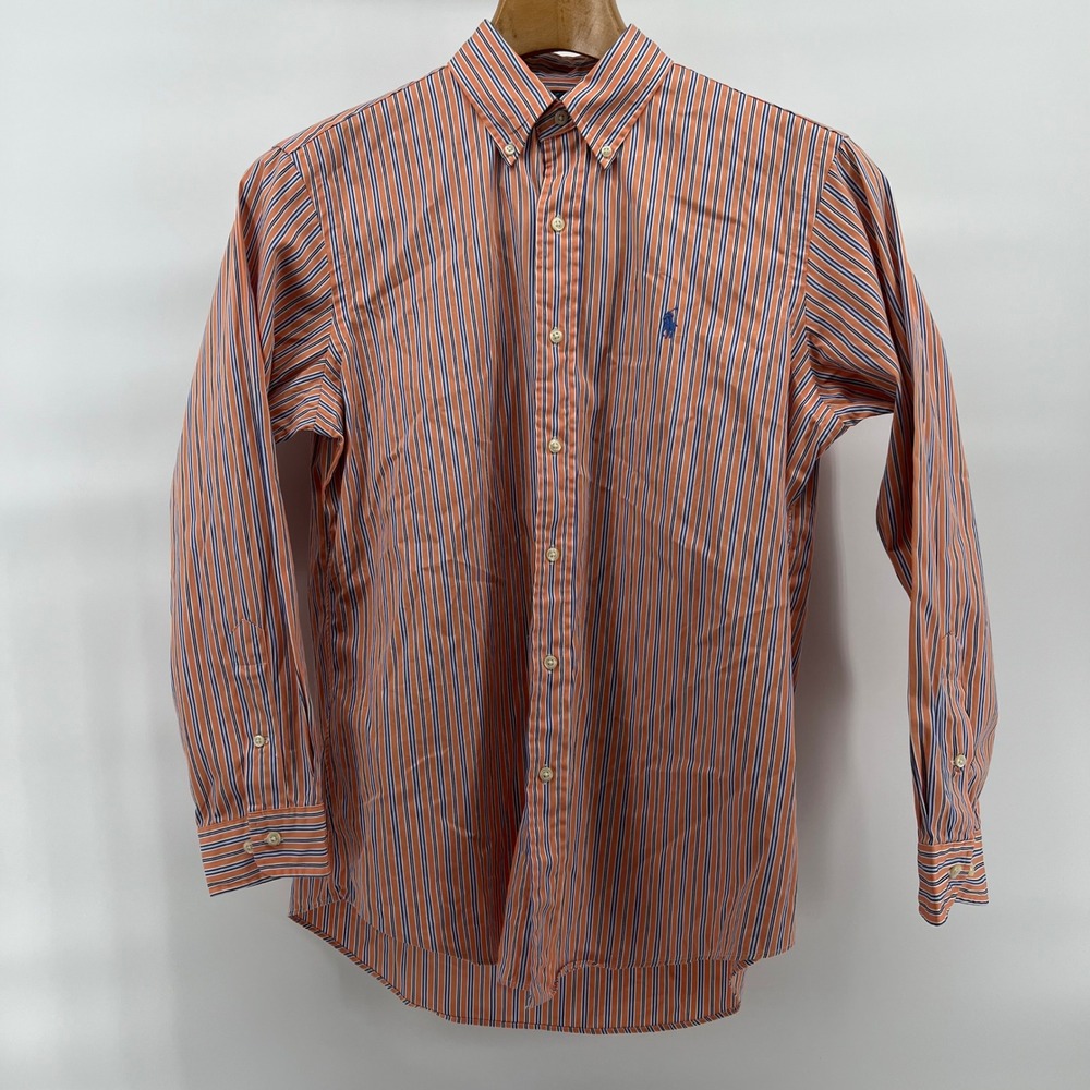 Ralph Lauren Custom Fit Orange Blue Stripe Button Down Shirt Men Size 16 32/33 - Picture 2 of 8
